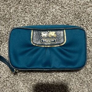 Coach Teal Wristlet with Gold Trim